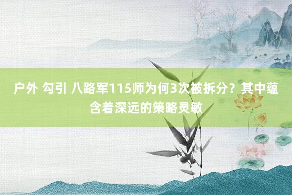 户外 勾引 八路军115师为何3次被拆分？其中蕴含着深远的策略灵敏